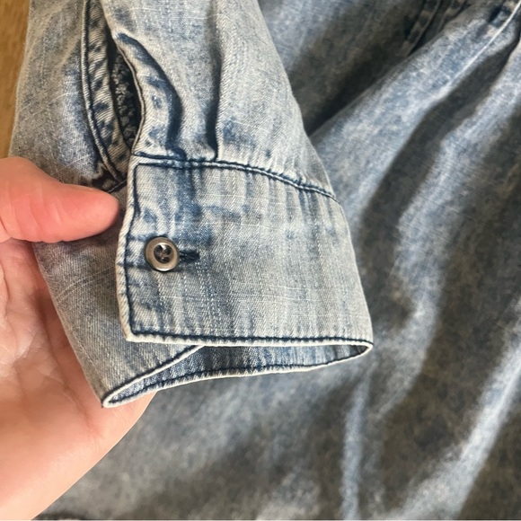 Mineral Wash 100% Cotton Denim Blouse | Pintuck Boho Henley Top XL - Picture 6 of 7